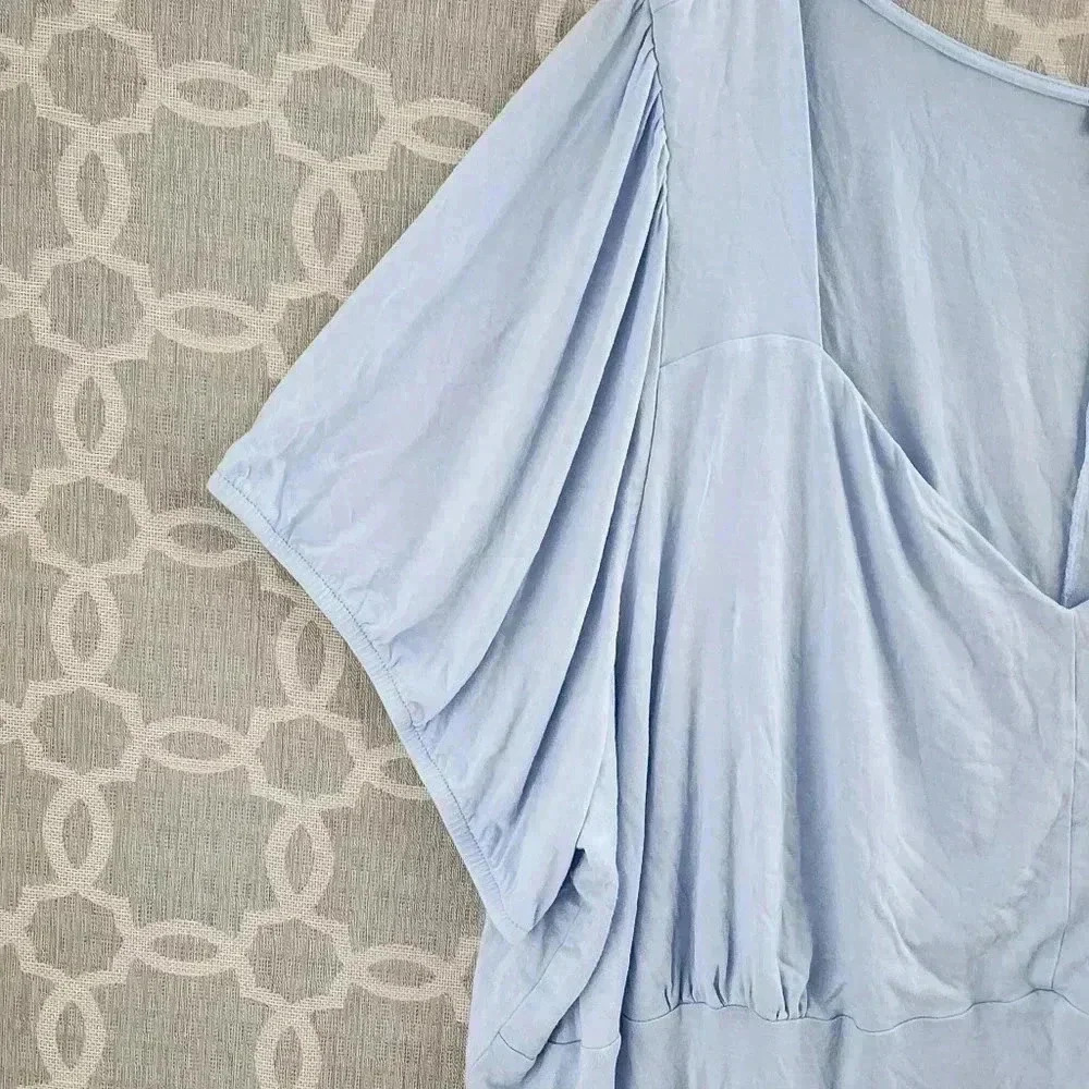 Lane Bryant Sweetheart Neckline Blue Short Sleeve Stretched Blouse 34/36 - Picture 3 of 8